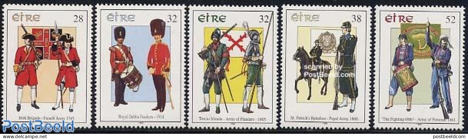 Ireland 1995 Military Uniforms 5v, Mint NH, History - Nature - Performance Art - Various - Militarism - Horses - Music.. - Unused Stamps