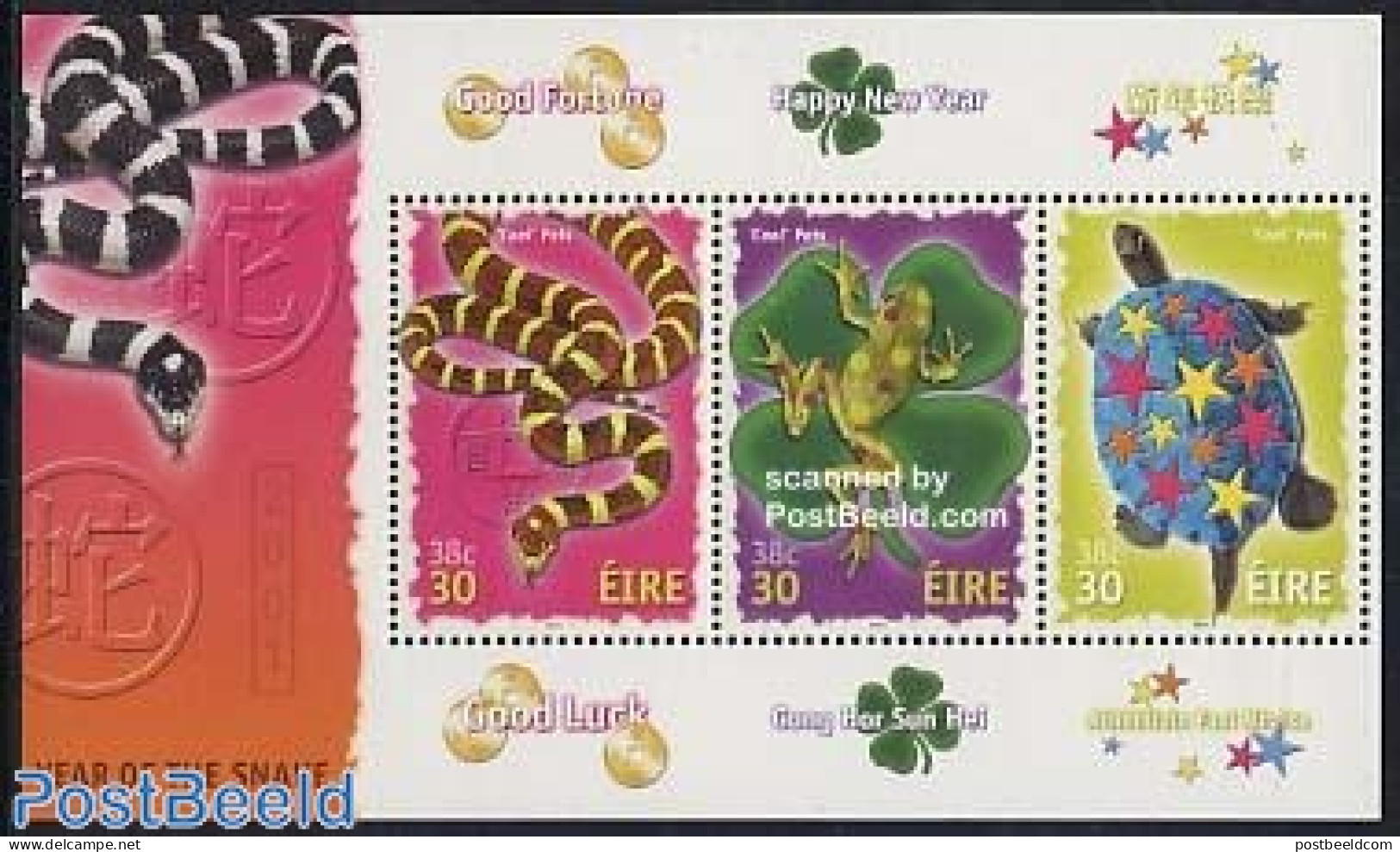 Ireland 2001 Chinese New Year S/s, Mint NH, Nature - Various - Frogs & Toads - Reptiles - Turtles - New Year - Unused Stamps