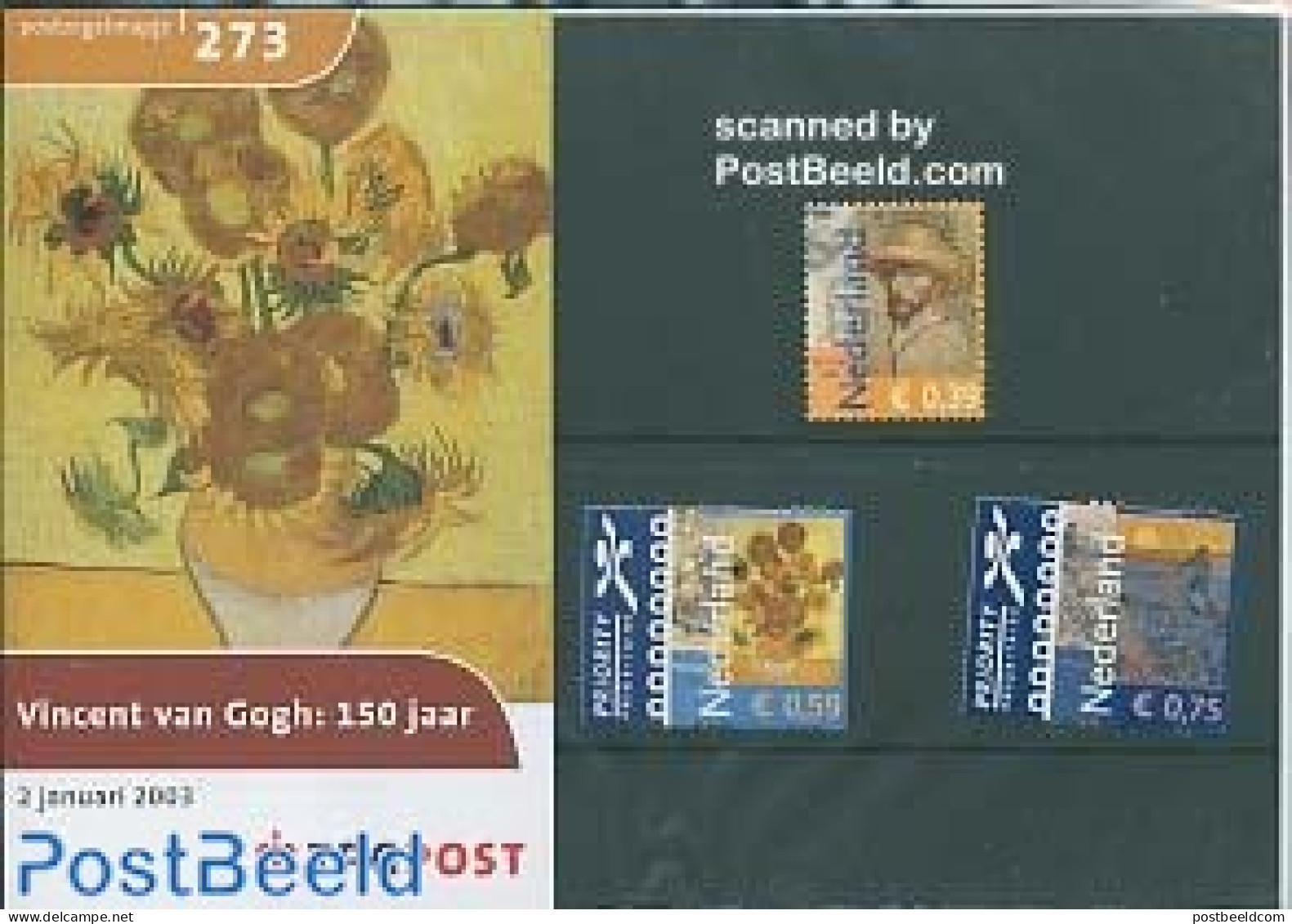 Netherlands 2003 VAN GOGH 3V PRES.PACKET, Mint NH, Art - Modern Art (1850-present) - Vincent Van Gogh - Neufs