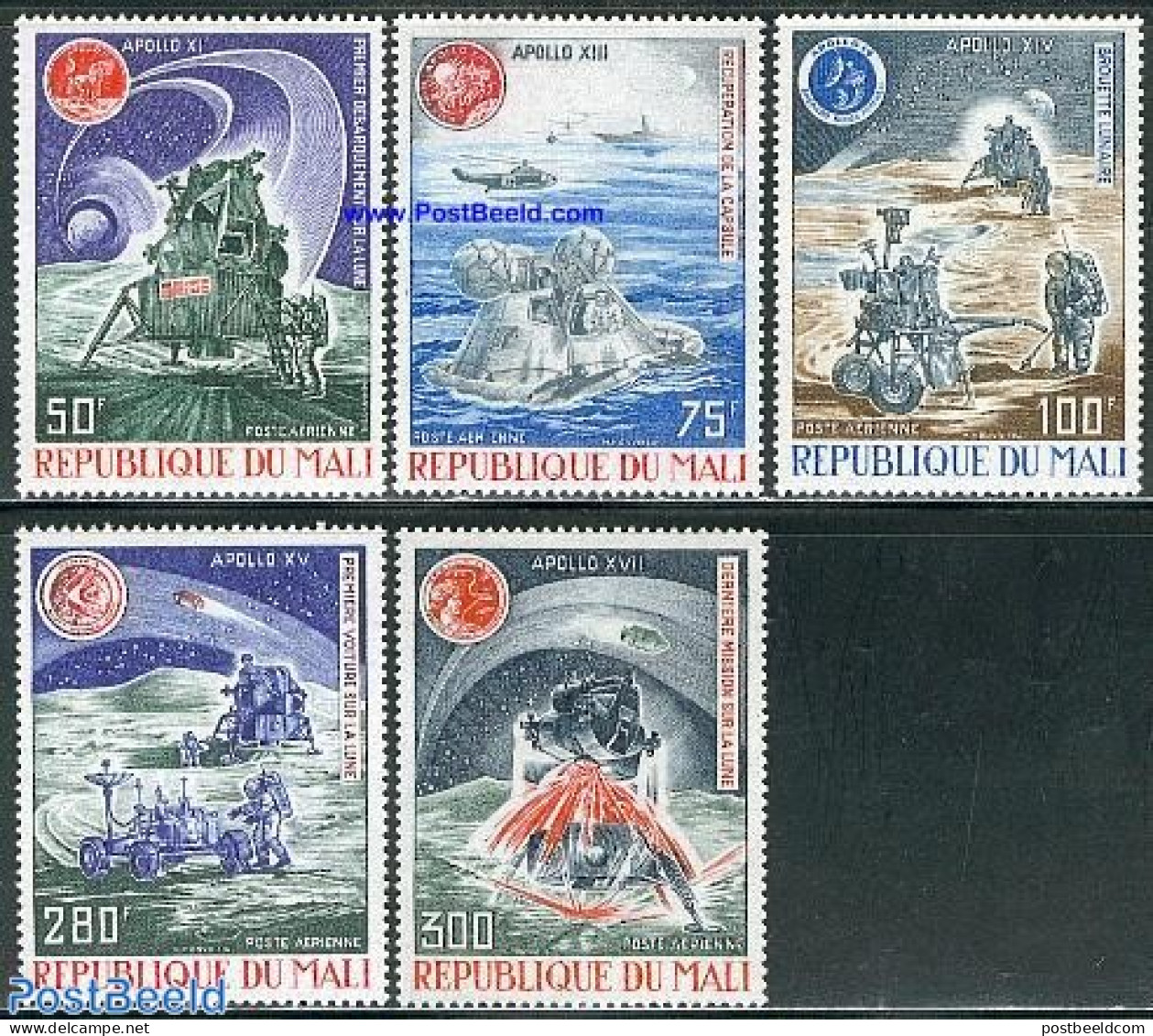 Mali 1973 Apollo 11-17 5v, Mint NH, Transport - Helicopters - Ships And Boats - Space Exploration - Hubschrauber