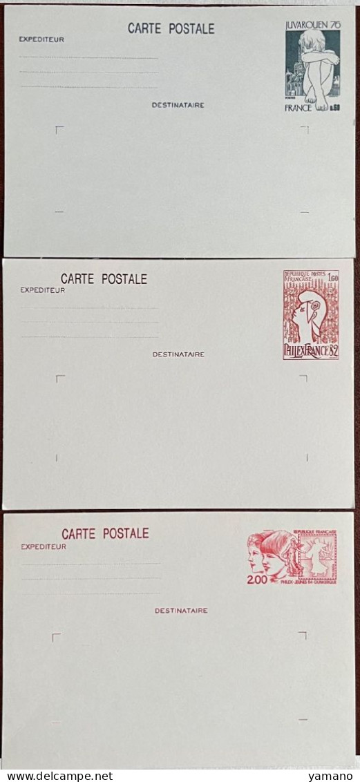 France 1976/84 - Lot De 3 Entiers Postaux Neufs  JUVAROUEN / PHILEXFRANCE 82 / PHILEX JEUNES 84 - Yvt 1876/2216/2308 CP1 - Postales Tipos Y (antes De 1995)