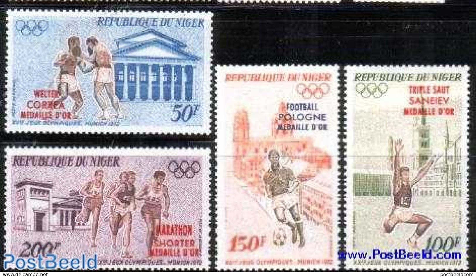Niger 1972 Olympic Winners 4v, Mint NH, Sport - Athletics - Boxing - Football - Olympic Games - Athletics