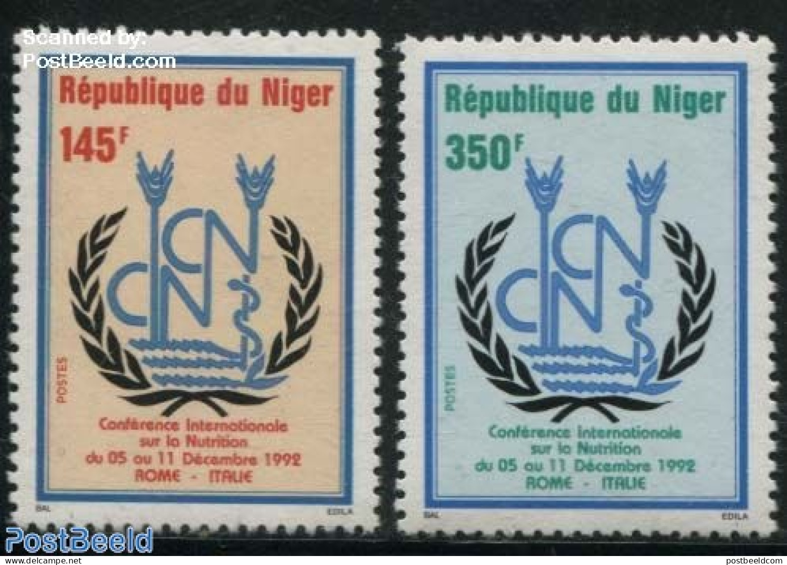 Niger 1992 World Food Conference 2v, Mint NH, Health - Food & Drink - Alimentation