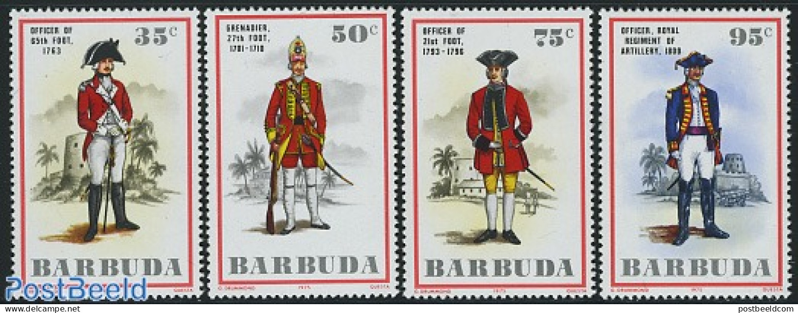 Barbuda 1975 Military Uniforms 4v, Mint NH, Various - Uniforms - Costumi