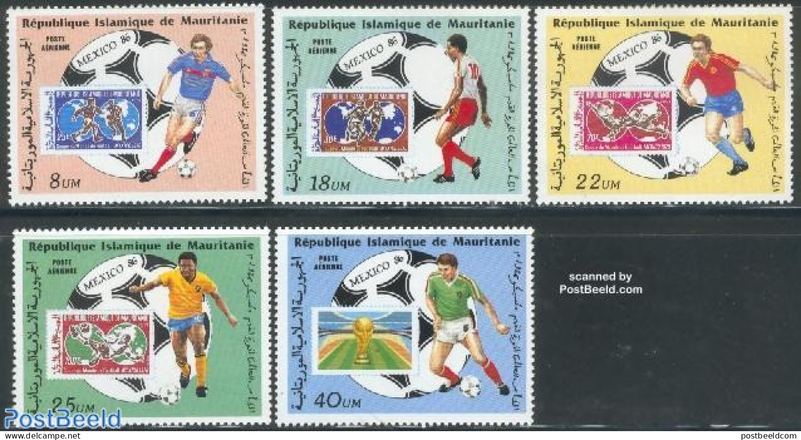 Mauritania 1986 Football Games Mexico 5v, Mint NH, Sport - Football - Stamps On Stamps - Francobolli Su Francobolli