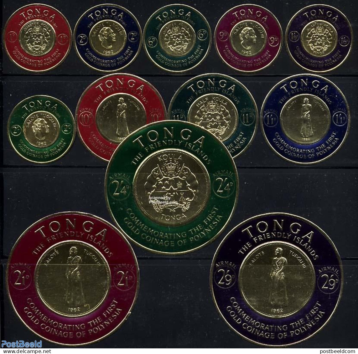 Tonga 1963 Golden Coins 12v, Mint NH, Various - Money On Stamps - Münzen