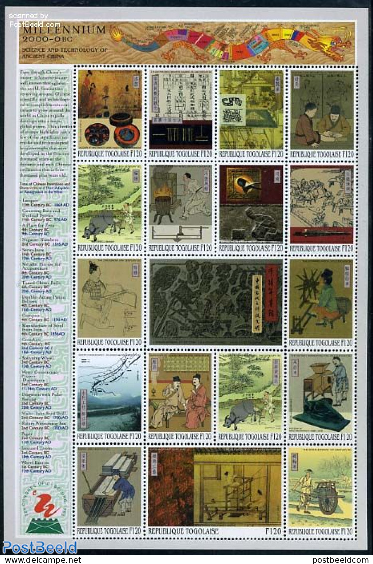 Togo 1999 Millennium, Old Chinese Techniques 17v M/s, Mint NH, Health - Nature - Science - Various - Health - Water, D.. - Textil