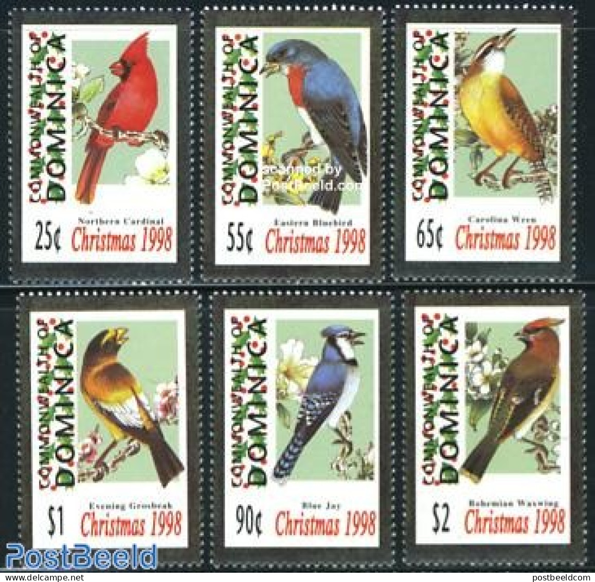 Dominica 1998 Christmas, Birds 6v, Mint NH, Nature - Religion - Birds - Christmas - Woodpeckers - Noël