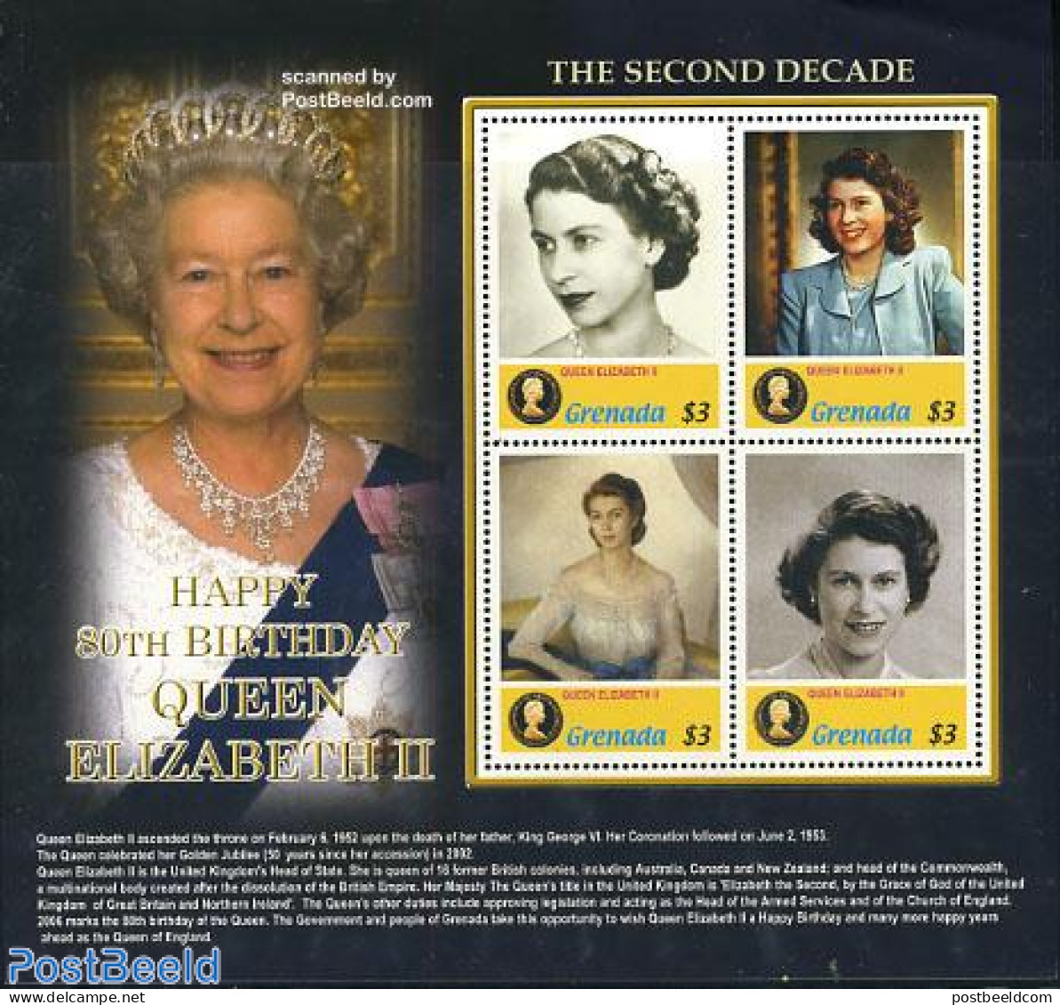 Grenada 2006 Elizabeth II 80th Birthday 4v M/s, Mint NH, History - Kings & Queens (Royalty) - Familles Royales