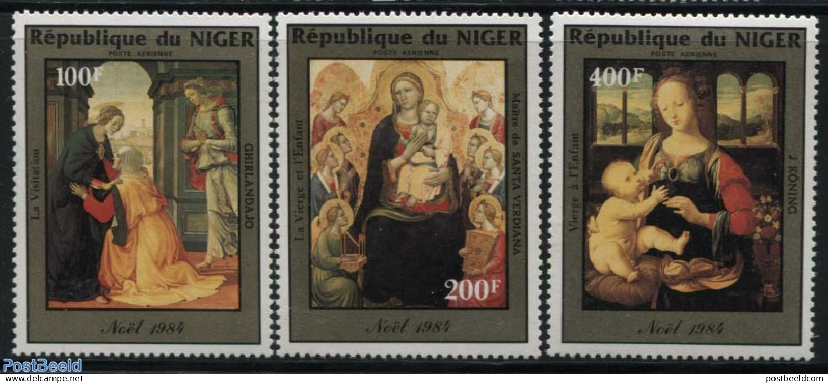 Niger 1984 Christmas 3v, Mint NH, Religion - Christmas - Art - Paintings - Navidad