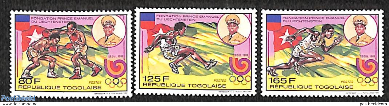 Togo 1989 Olympic Games Seoul 3v M/s, Mint NH, Sport - Athletics - Boxing - Olympic Games - Atletiek