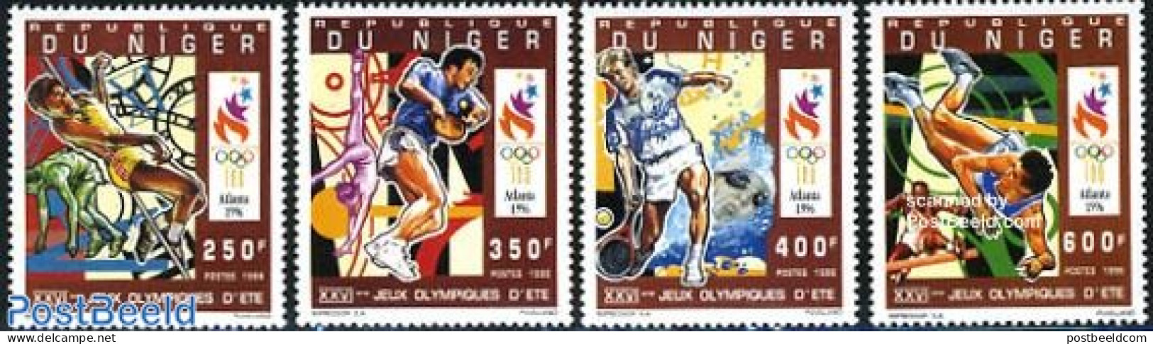 Niger 1996 Olympic Games 4v, Mint NH, Sport - Athletics - Gymnastics - Olympic Games - Swimming - Table Tennis - Tennis - Leichtathletik