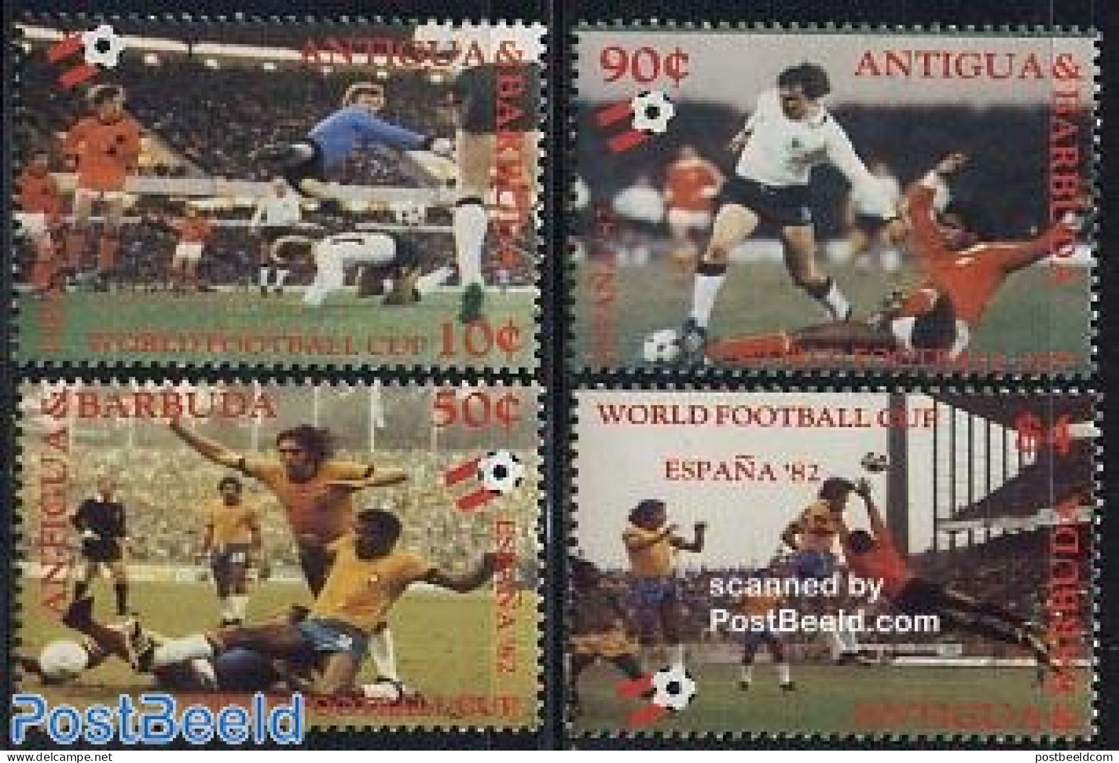 Antigua & Barbuda 1982 World Cup Football 4v, Red Text, Mint NH, Sport - Football - Antigua And Barbuda (1981-...)