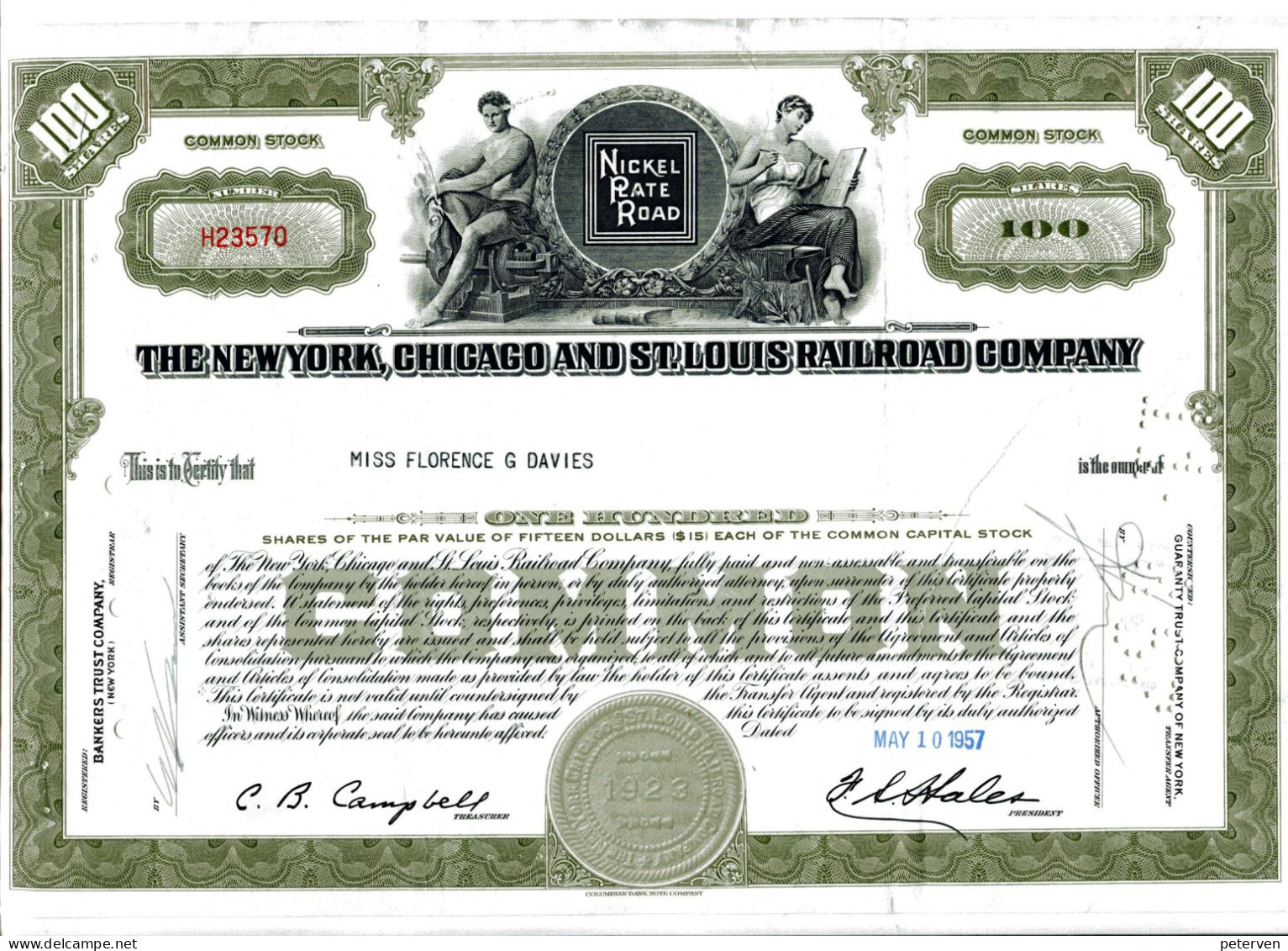 The NEW YORK, CHICAGO And ST. LOUIS RAILROAD COMPANY; 100 Shares - Bahnwesen & Tramways