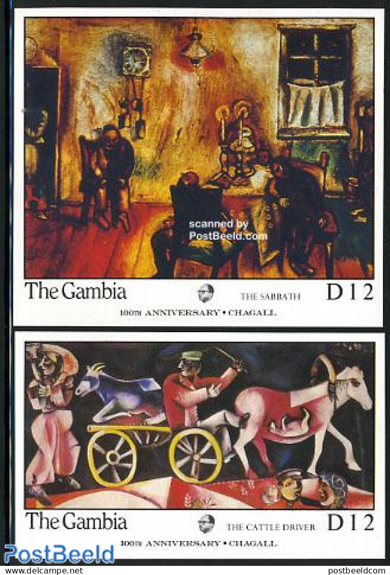 Gambia 1987 Marc Chagall 2 S/s, Mint NH, Nature - Horses - Art - Modern Art (1850-present) - Paintings - Gambie (...-1964)