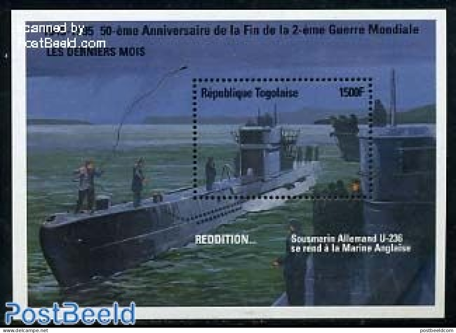 Togo 1995 End Of W.W. II S/s, U-236 Submarine, Mint NH, History - Transport - World War II - Ships And Boats - Seconda Guerra Mondiale