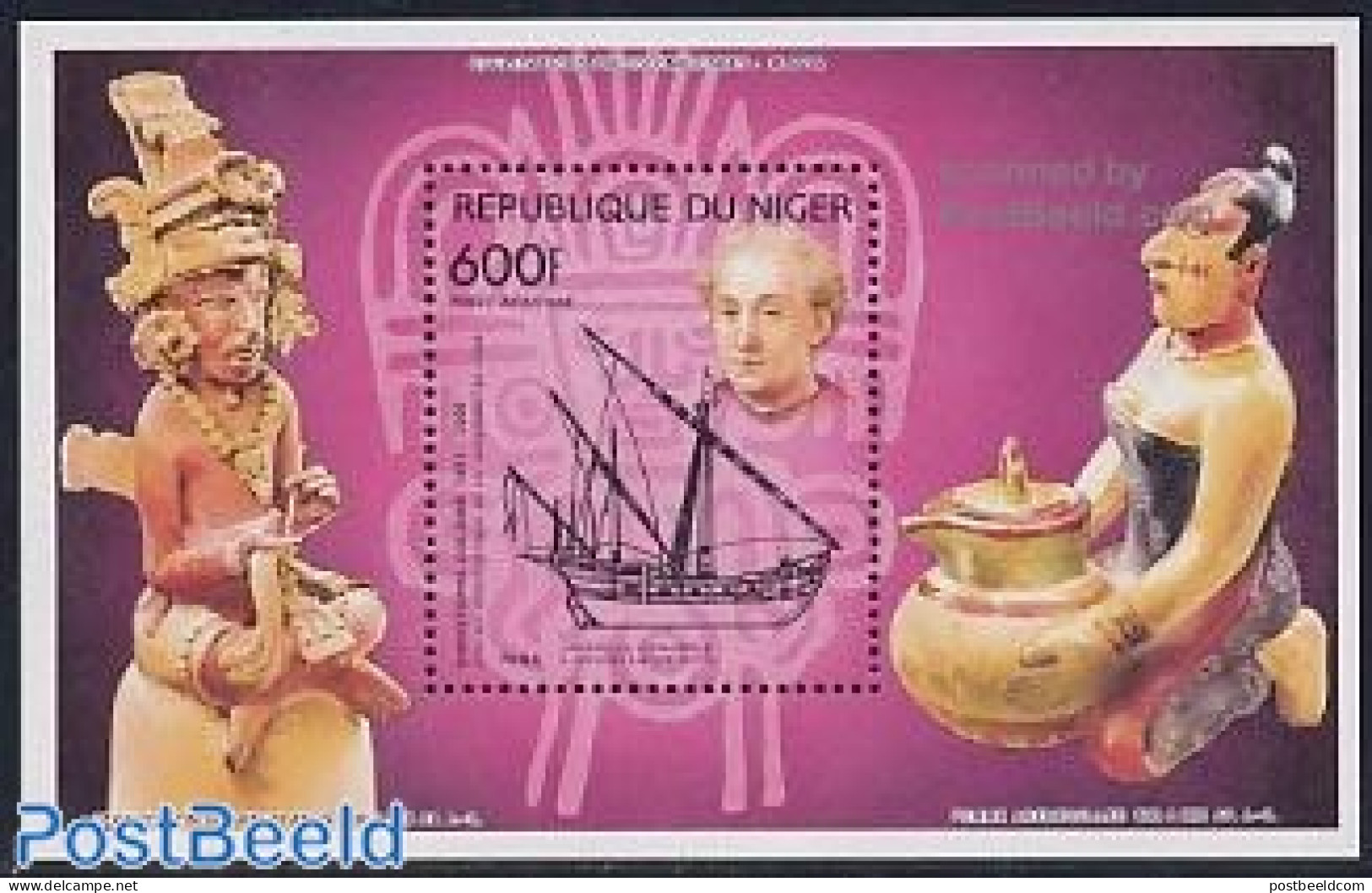 Niger 1991 Discovery Of America S/s, Mint NH, History - Transport - Explorers - Ships And Boats - Onderzoekers