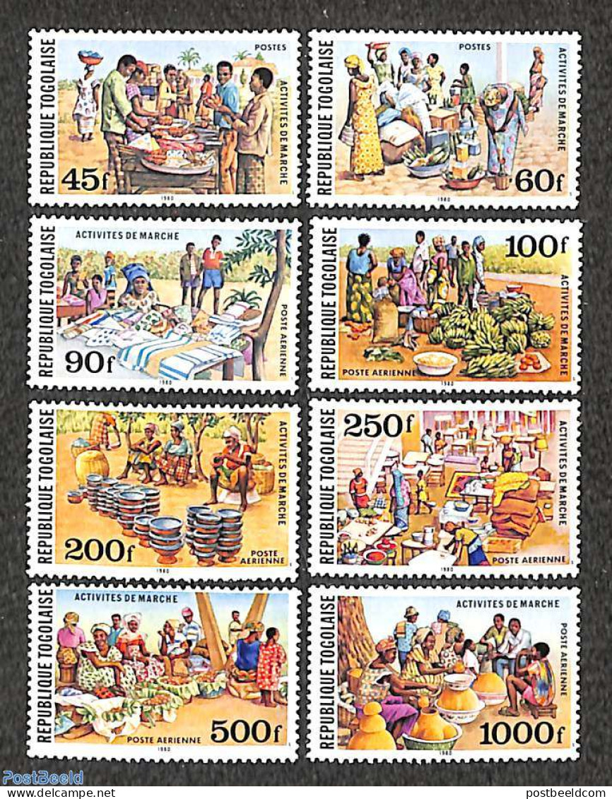 Togo 1981 Market Scenes 8v, Mint NH, Health - Nature - Various - Food & Drink - Fruit - Wine & Winery - Street Life - .. - Alimentation