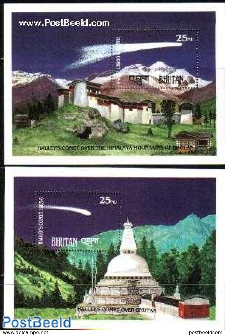 Bhutan 1986 Halleys Comet 2 S/s, Mint NH, Science - Astronomy - Halley's Comet - Astrologia