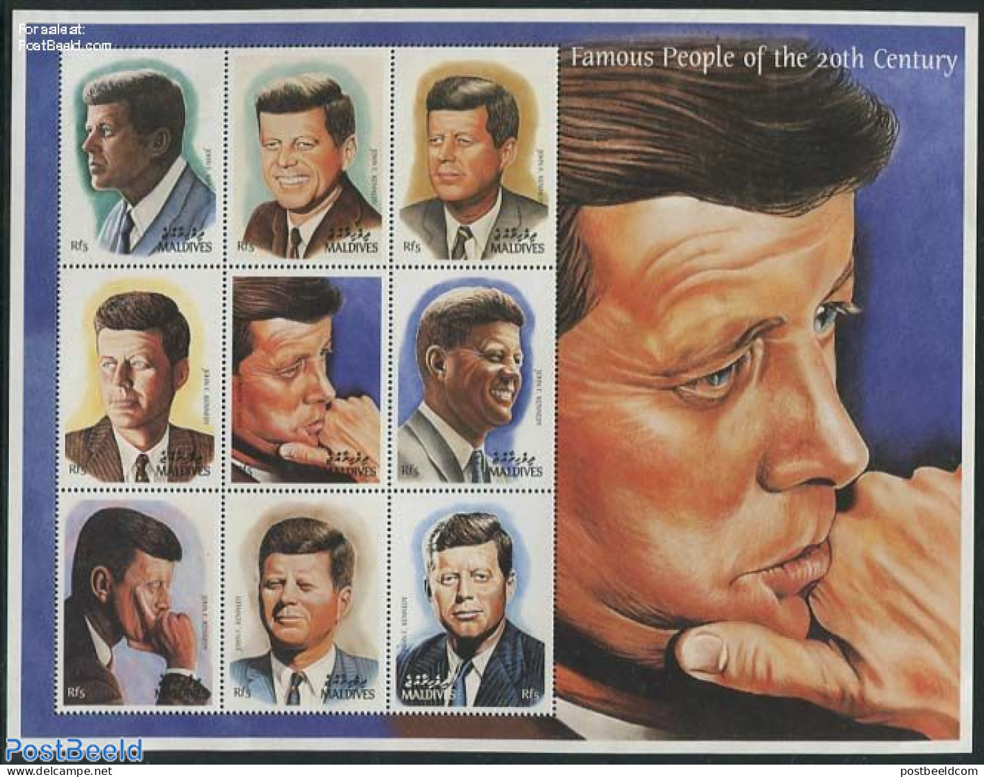 Maldives 1998 J.F. Kennedy 9v M/s, Mint NH, History - American Presidents - Politicians - Maldiven (1965-...)