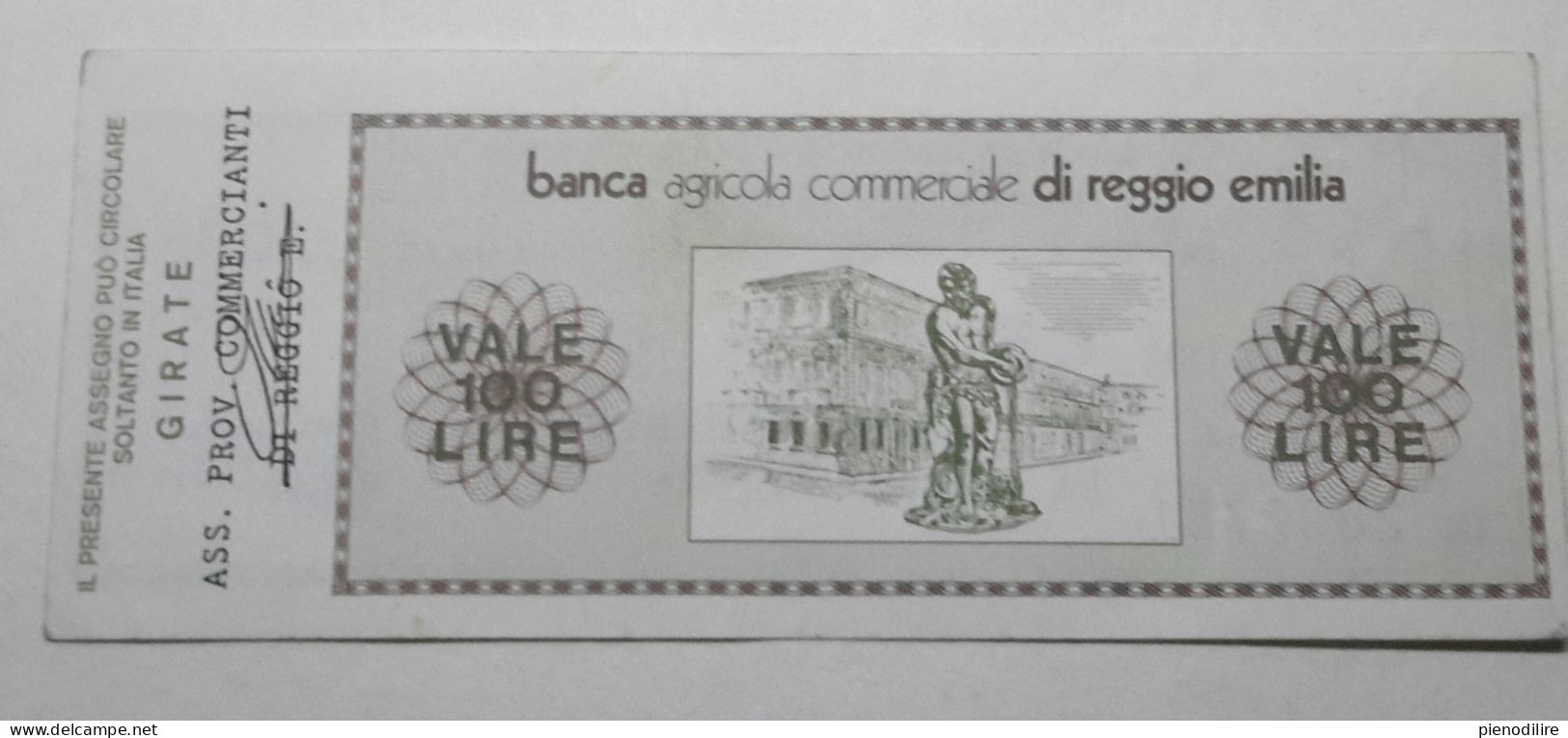 100 LIRE 30.9.1976 BANCA AGRICOLA COMMERCIALE REGGIO EMILIA (A.43) - [10] Checks And Mini-checks