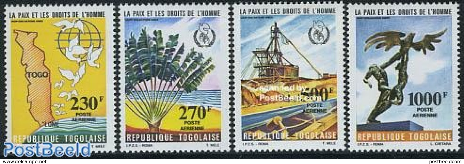 Togo 1985 Peace & Human Rights 4v, Mint NH, History - Science - Various - Peace - Mining - Maps - Art - Sculpture - Geographie