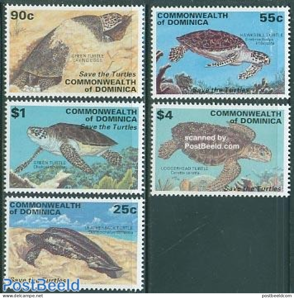 Dominica 1998 Turtles Overprints 5v, Mint NH, Nature - Turtles - Dominicaanse Republiek