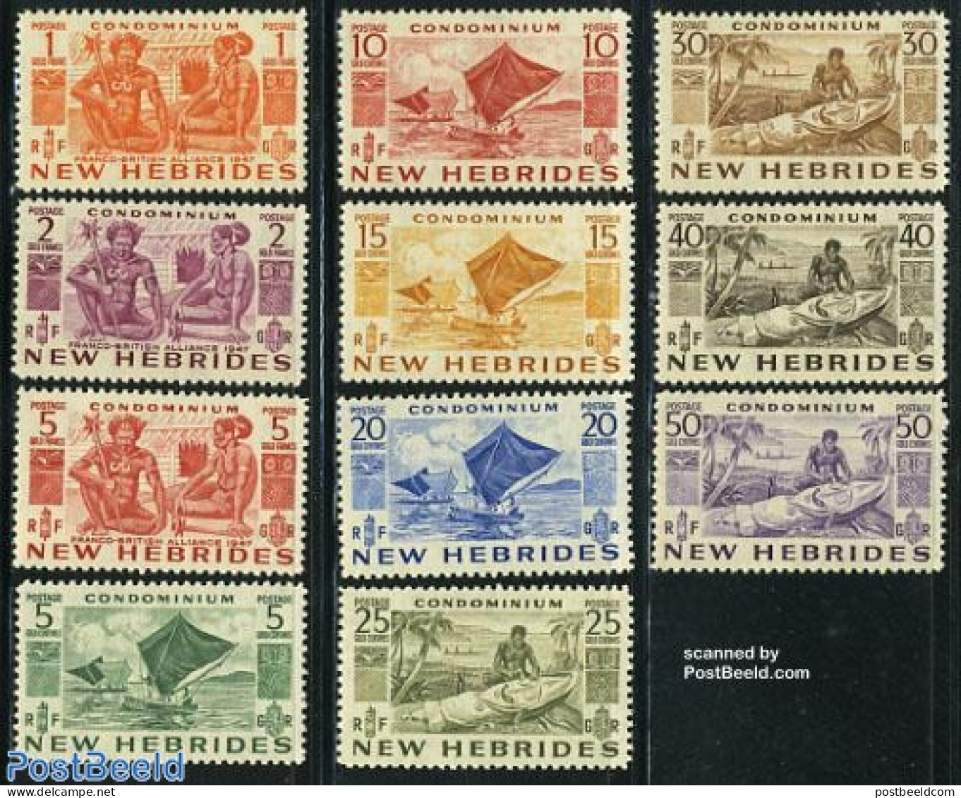 New Hebrides 1953 Definitives 11v E, Mint NH, History - Transport - Ships And Boats - Ungebraucht