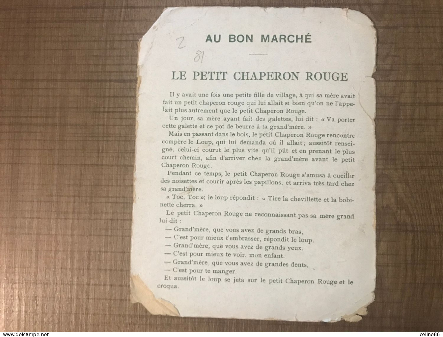 AU BON MARCHE Le Petit Chaperon Rouge - Au Bon Marché