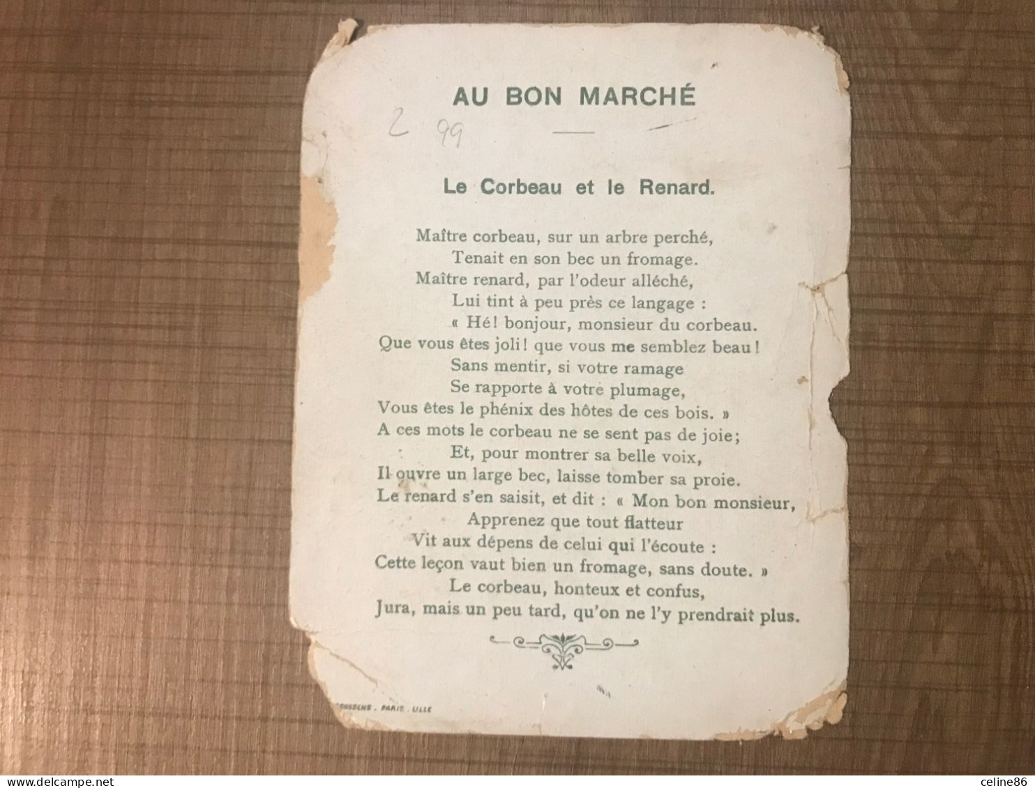 AU BON MARCHE Le Corbeau Et Le Renard - Au Bon Marché