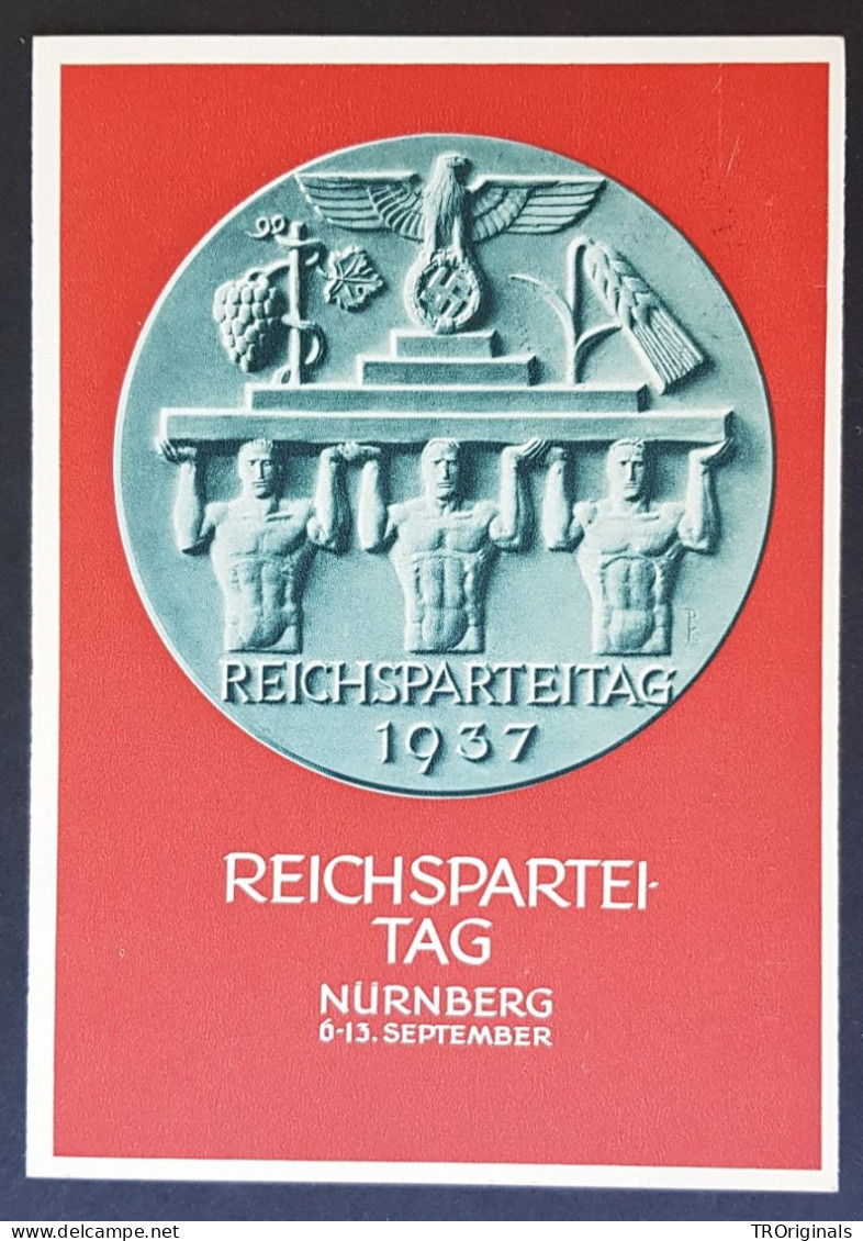 GERMANY THIRD 3rd REICH ORIGINAL POSTCARD NSDAP NÜRNBERG RALLY 1937 SPECIAL CANCEL - Guerre 1939-45