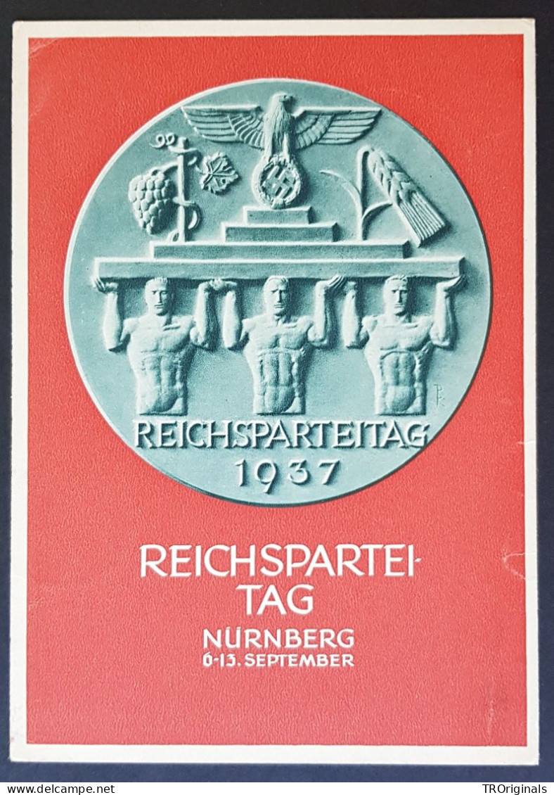 GERMANY THIRD 3rd REICH ORIGINAL POSTCARD NSDAP NÜRNBERG RALLY 1937 SPECIAL CANCEL - Guerre 1939-45