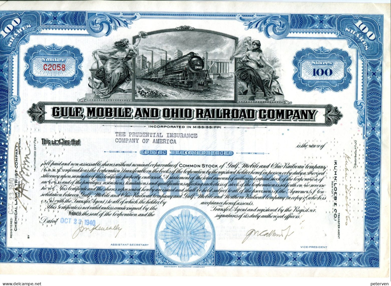 GULF, MOBILE And OHIO RAILROAD COMPANY; 100 Shares - Ferrovie & Tranvie