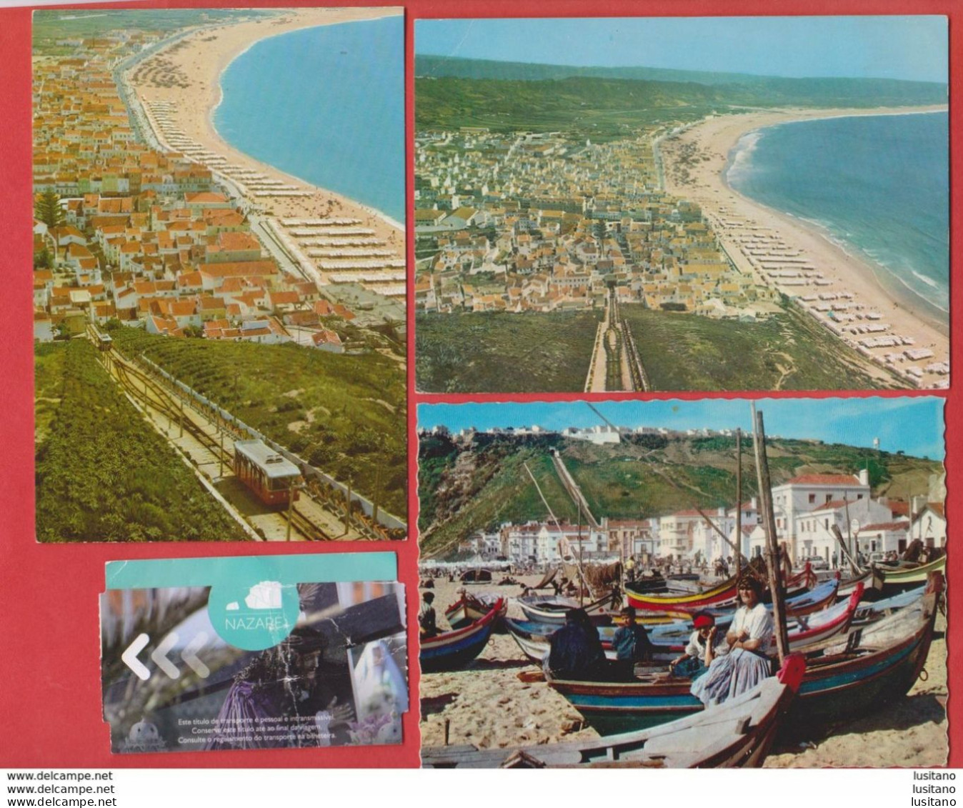 NAZARE Set Of 3 Postcards And Used Round TICKET Funicular Funiculaire Tram Tramway Portugal - Funicular Railway