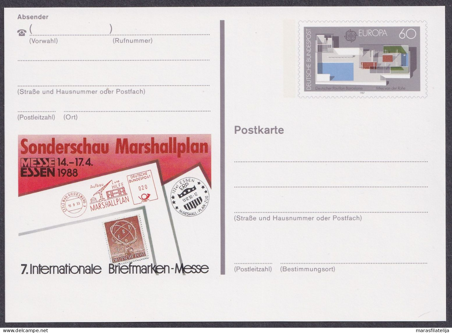 Germany, BRD 1988, Marshall Plan, Essen Messe, Mint Stationery Card - Sonstige & Ohne Zuordnung