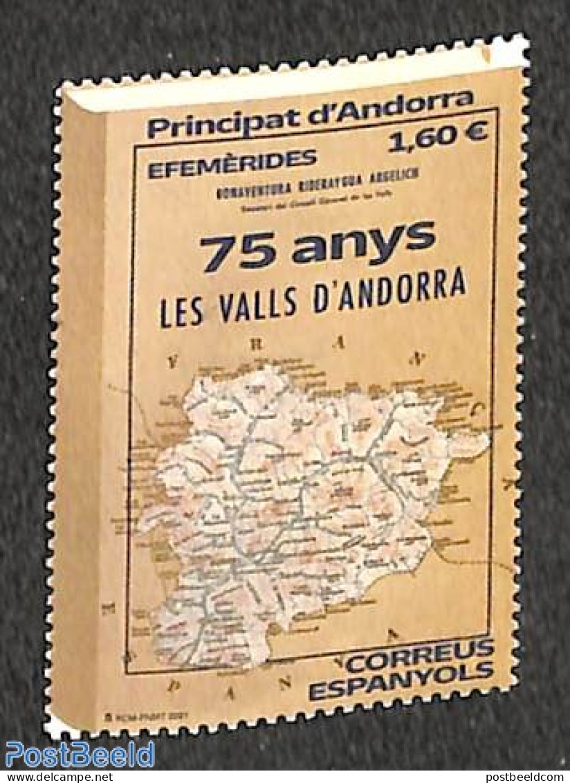 Andorra, Spanish Post 2021 75 Years Les Valls D'Andorra 1v, Mint NH, Various - Maps - Art - Books - Nuovi