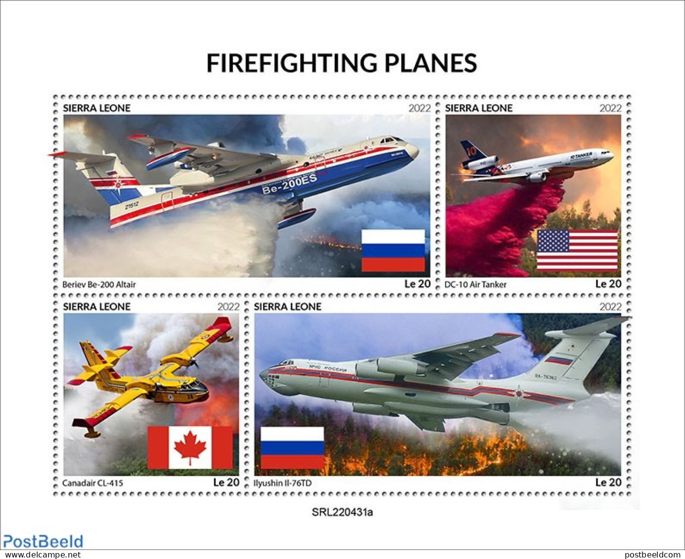 Sierra Leone 2022 Firefighting Planes, Mint NH, Transport - Fire Fighters & Prevention - Aircraft & Aviation - Firemen