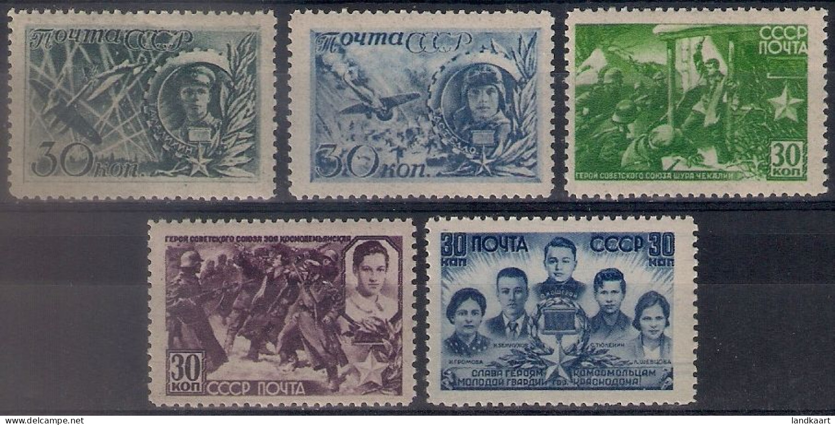 Russia 1943, Michel Nr 860-64, MNH OG - Nuovi