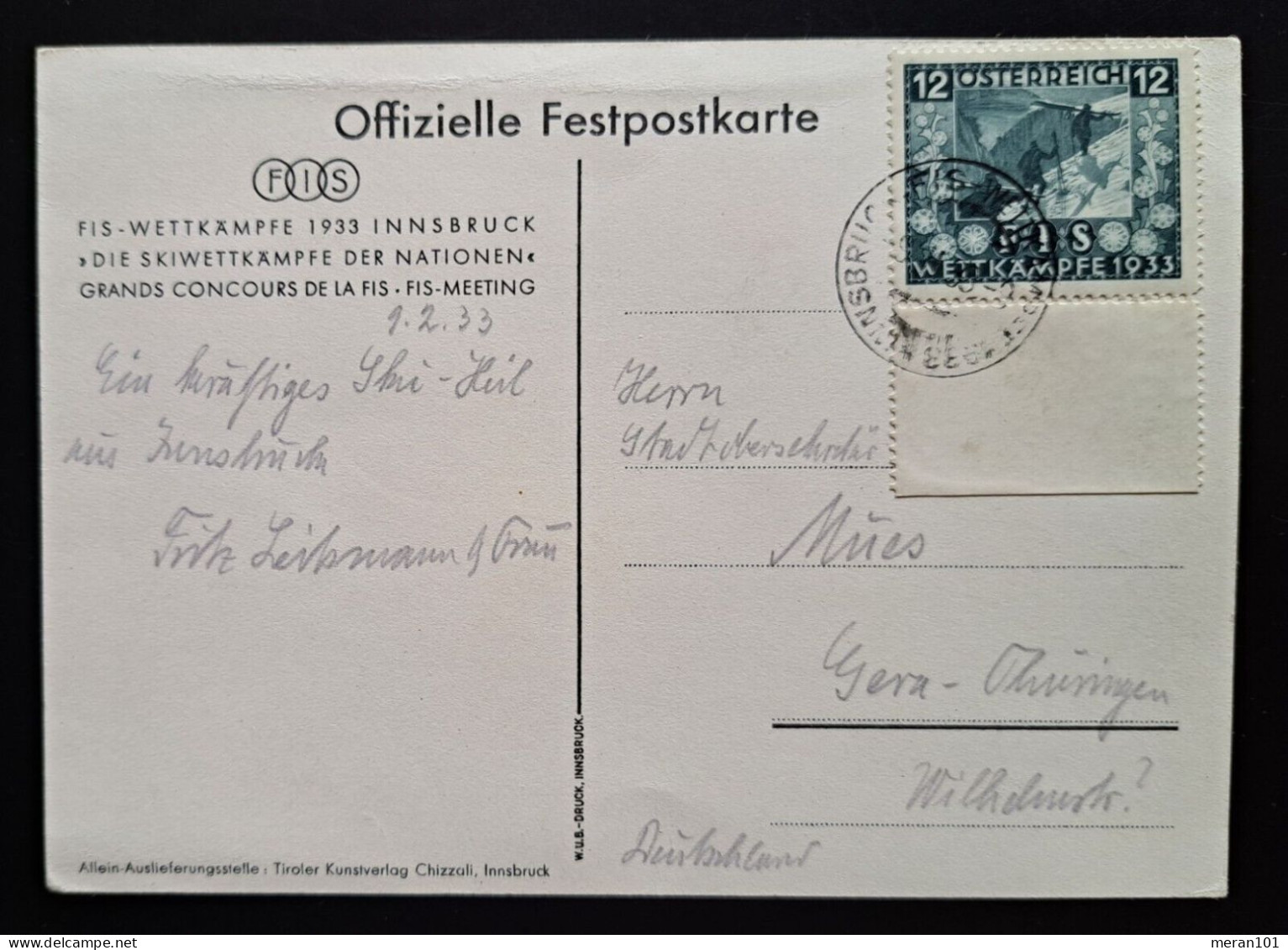 Österreich, Festpostkarte FIS- WETTKÄMPFE 1933 Mi 551 - Covers & Documents