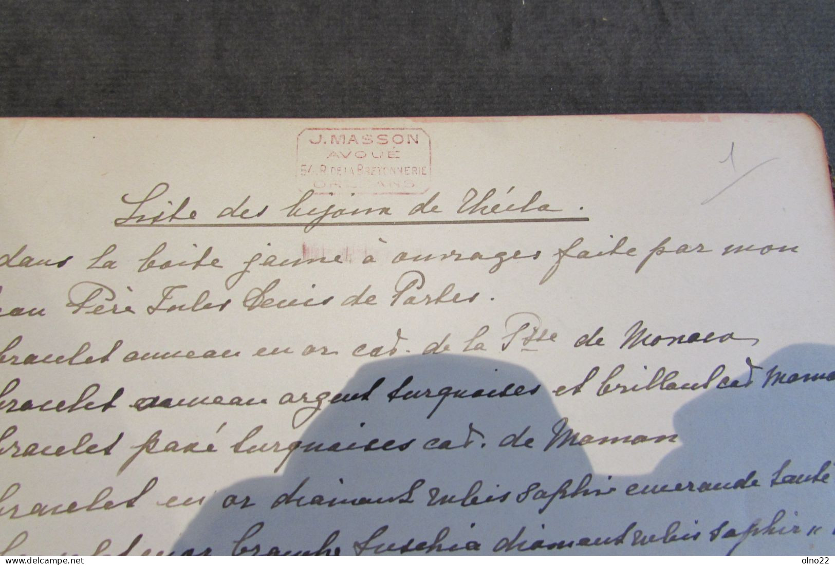 ORLEANS-JACQUES MASSON AVOUE TRIB.1ere INST.- AFFAIRE BARON LEJEUNE ANNEES 30 - INVENTAIRE BIJOUX ET AUTRES - VOIR SCANS - Historische Dokumente