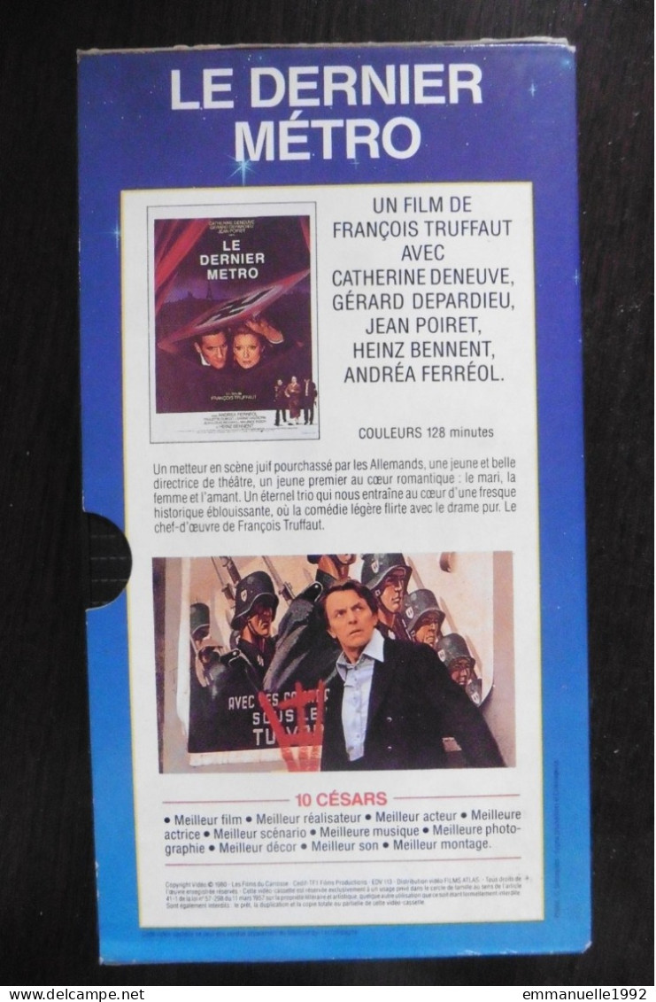 VHS Film Le Dernier Métro 1980 François Truffaut Catherine Deneuve Gérard Depardieu - Klassiekers