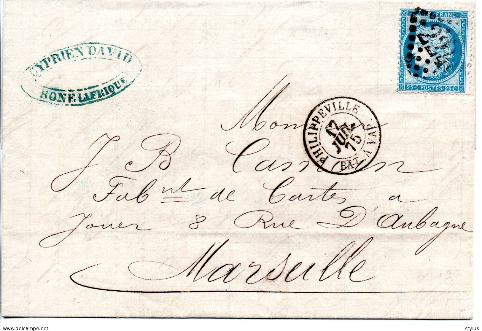 Lettre Philippeville Bateau à Vapeur 1875 - Altri & Non Classificati