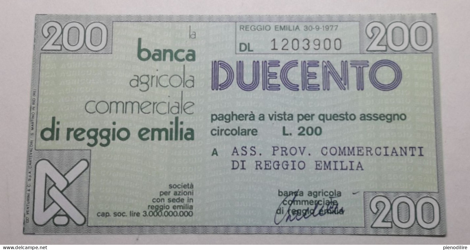 200 LIRE 30.9.1977 BANCA AGRICOLA COMMERCIALE REGGIO EMILIA (A.48) - [10] Chèques