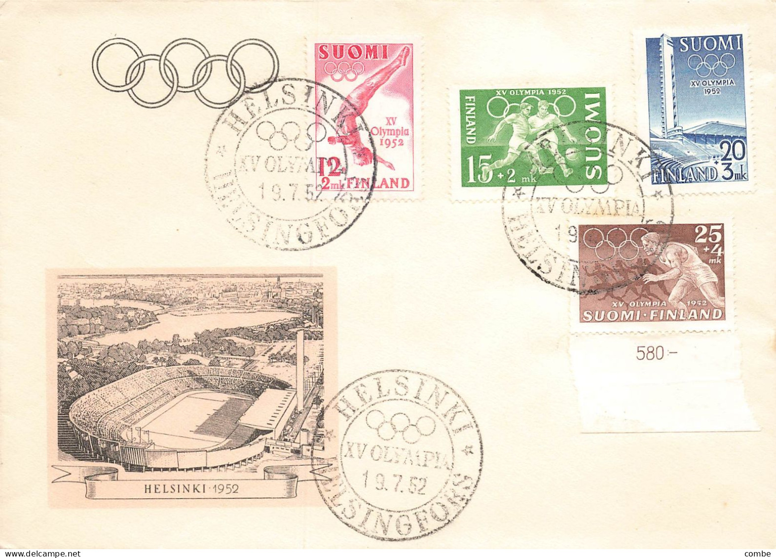 FINLANDE. FDC. OLYMPIC GAMES. HELSINKI. 19 7 52   / 2 - Briefe U. Dokumente