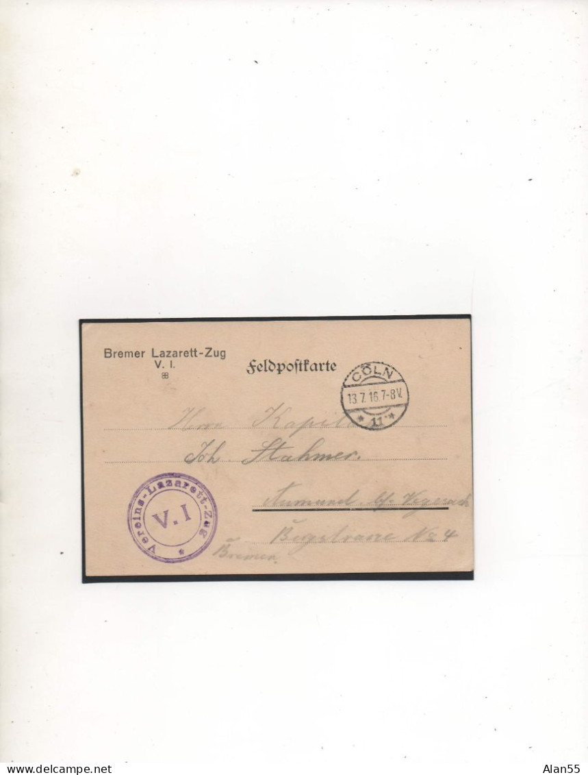 ALLEMAGNE, 1916, VEREINSLAZARETTZUG V.I - Prisoners Of War Mail