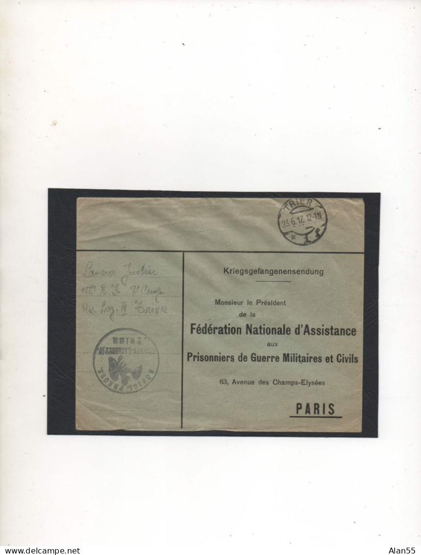 ALLEMAGNE,1917, RESERVE-LAZARETT IV  ,TRIER, POUR FRANCE,  - Courriers De Prisonniers