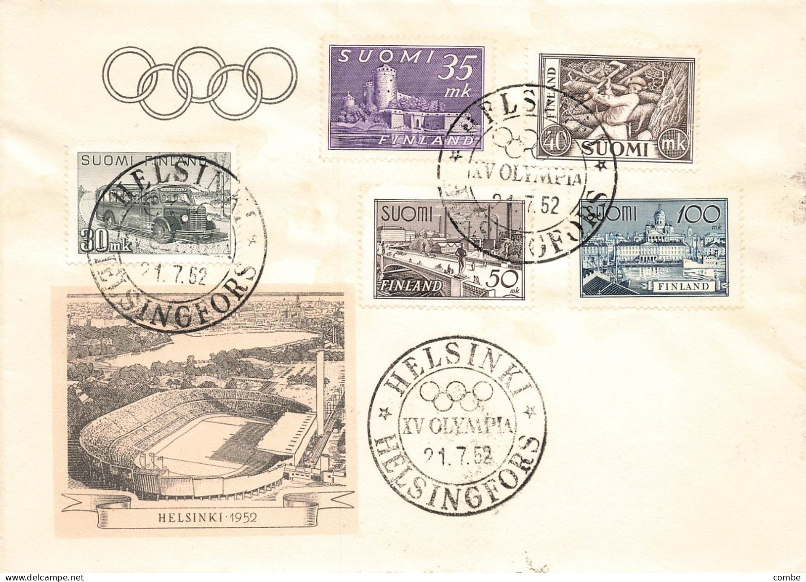 FINLANDE. FDC. OLYMPIC GAMES. HELSINKI. 21 7 52   / 2 - Brieven En Documenten