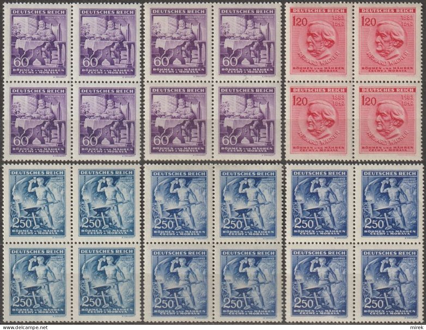 10/ Pof. 108-110, Basic Colors, 4-blocks - Unused Stamps