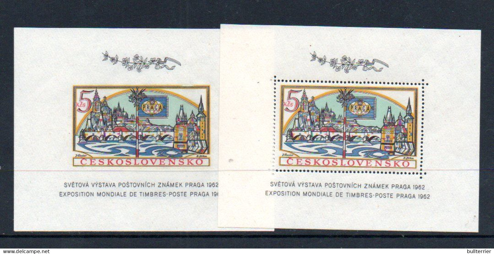 CZECHOSLOVAKIA - 1962 - PRAGA 5TH ISSUE SOUVENIR SHEETS PERF & IMPERF MINT NEVER HINGED - Ungebraucht