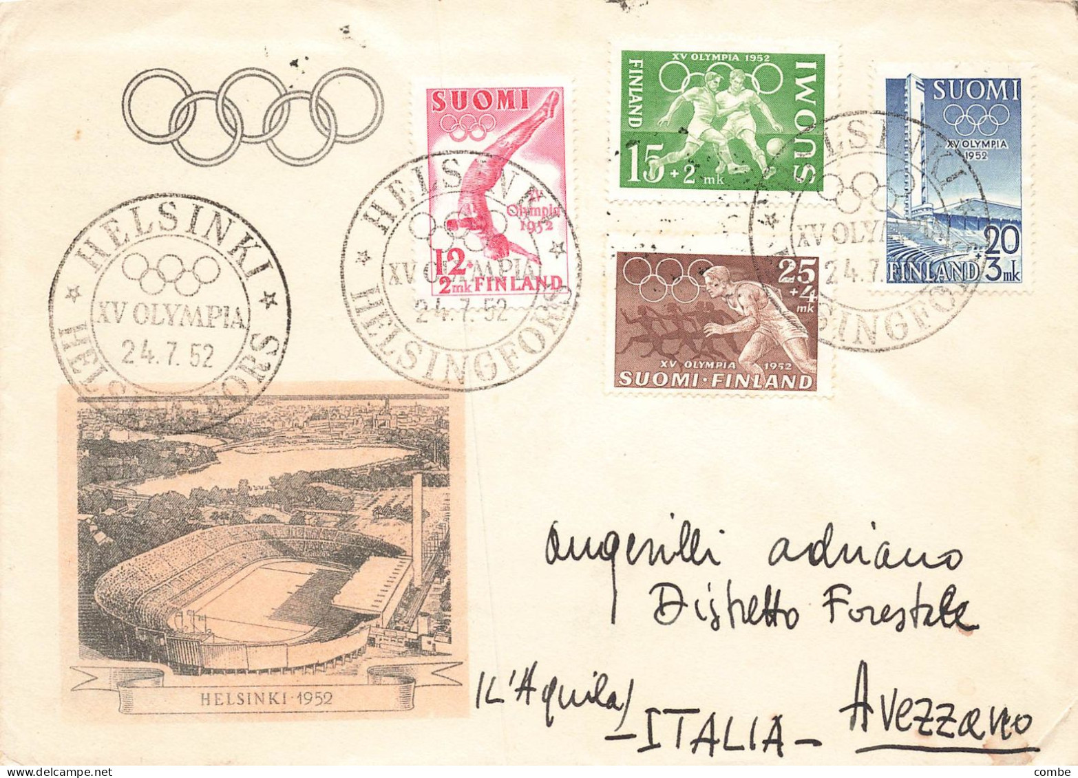 FINLANDE. FDC. OLYMPIC GAMES. HELSINKI. 24 7 52   / 2 - Lettres & Documents
